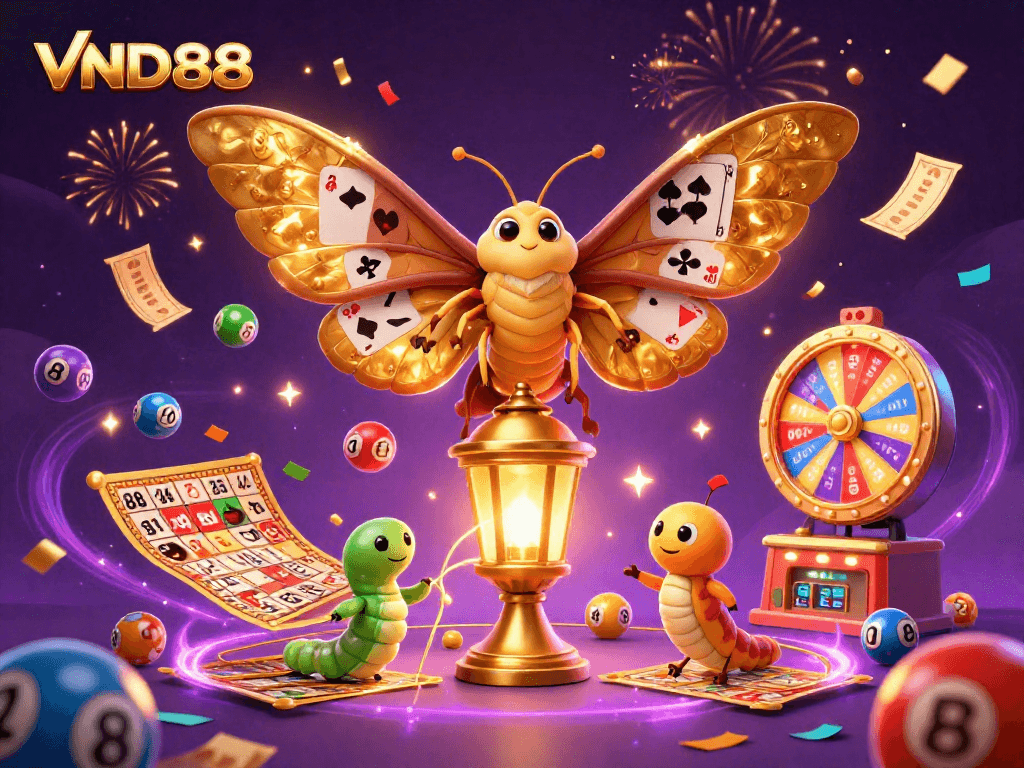Engage with exciting VND88 lottery action, where colorful balls bounce amidst golden symbols of luck and fortune.