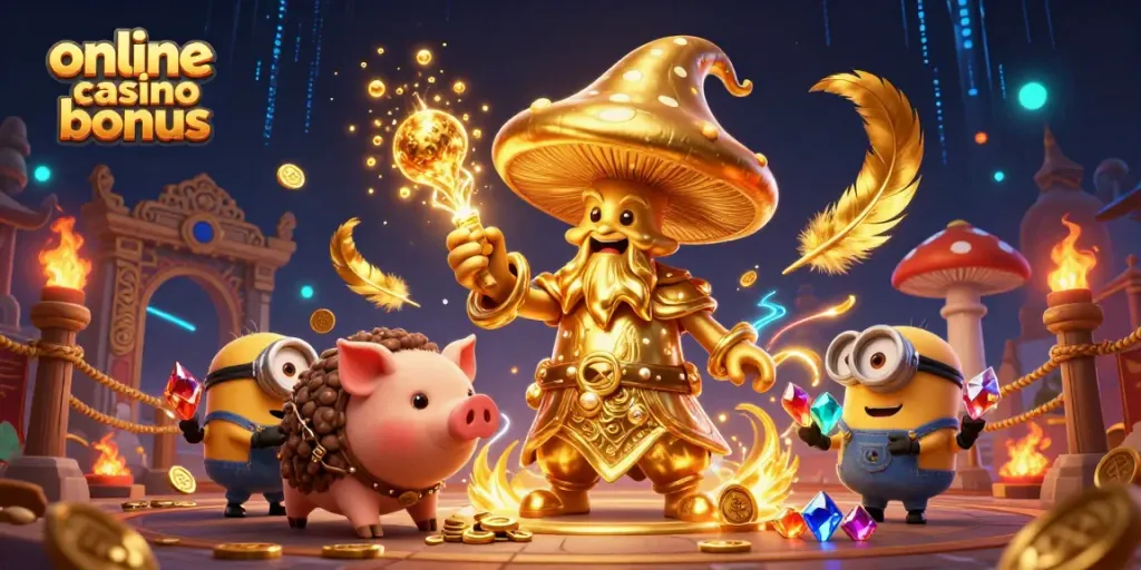 Experience the excitement of online casino bonuses with colorful characters and rich magical elements.