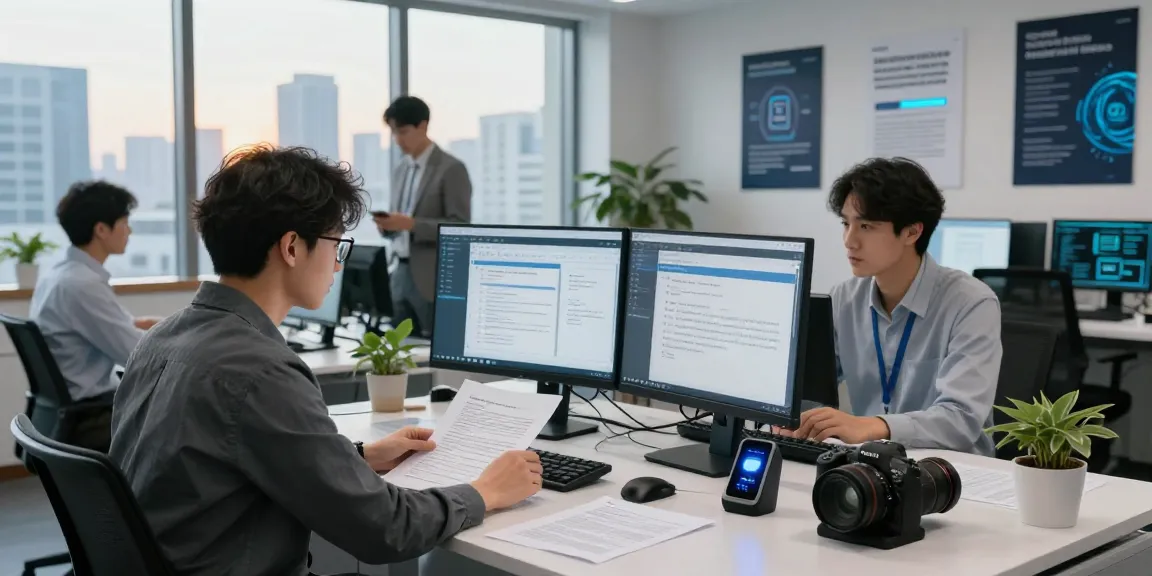 Document fraud detection technology being analyzed by a security analyst in a modern office.