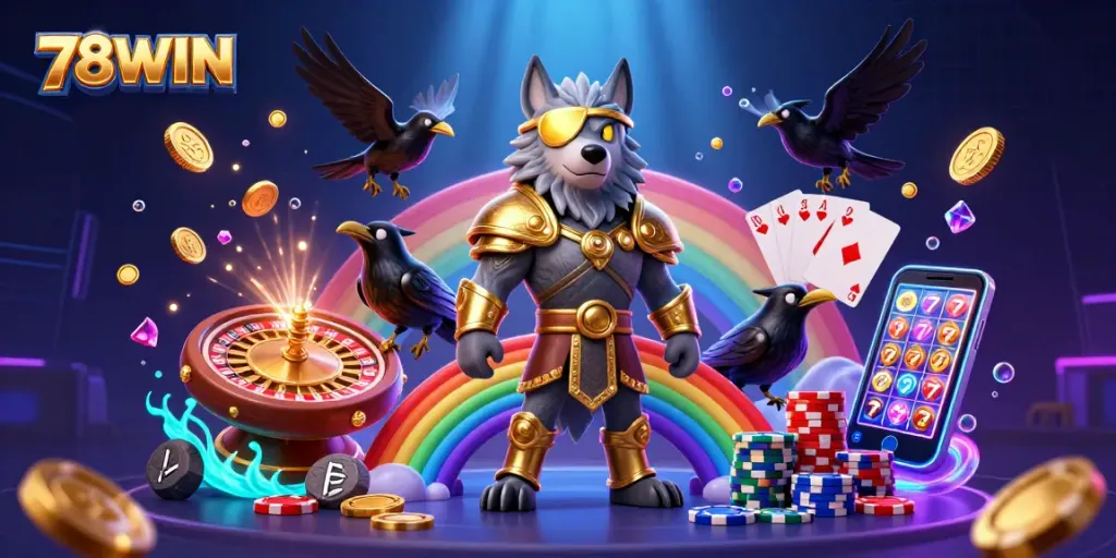 Experience thrilling gameplay with 78WIN, where Odin, ravens, and glittering casino elements unite.