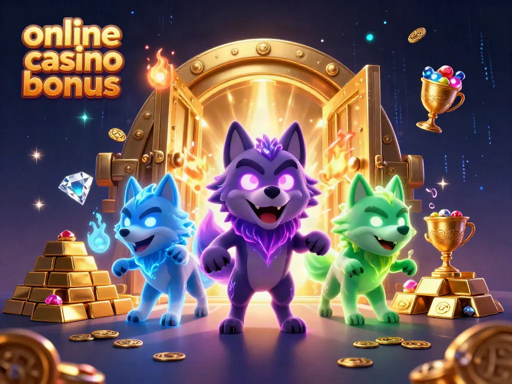 Experience thrilling online casino bonuses with dynamic wolf characters and treasure elements.